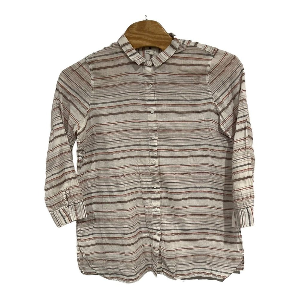 Garnet Hill Shirt Dress women's size ExtraLarge white striped LINEN button tunic